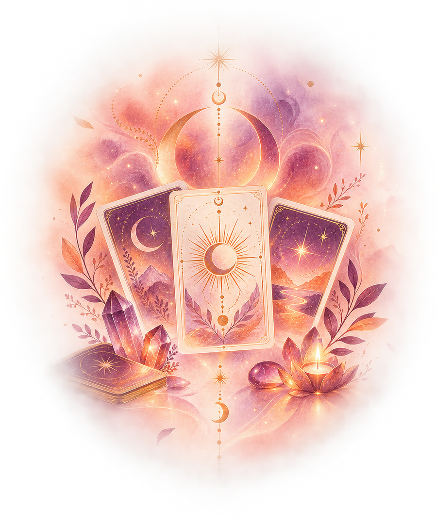 Illustration de cartes de tarot et de lune pour une séance de cartomancie
